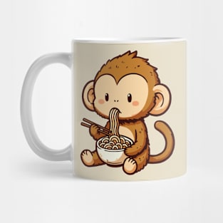 Cute brown monkey eat ramen Mug